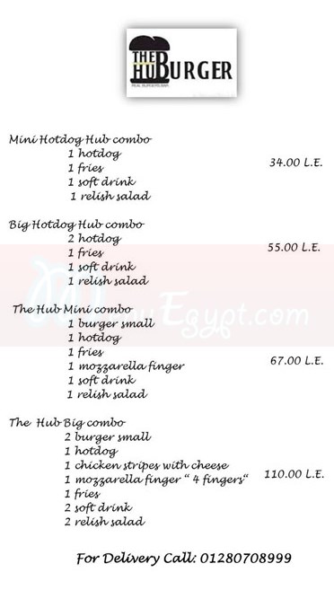 The Hub Burger menu Egypt